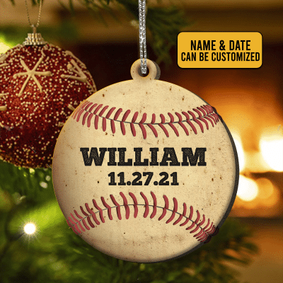 Alternative view of Personalized Name Baseball Decorative Custom Shaped Wooden Christmas Ornament Keepsake