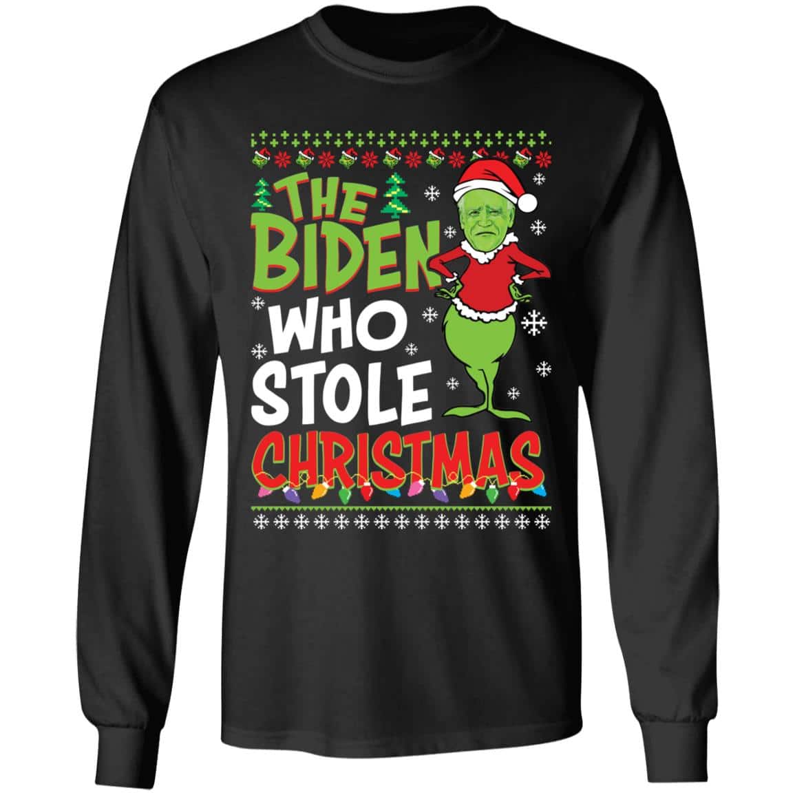 3TM UU TIEN. Biden Who Stole Christmas, Black, Long Sleeve