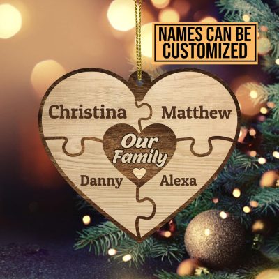Alternative view of Personalized Family Name Our Family Heart Puzzle Custom Shaped Ornament - Custom Family Christmas Ornaments