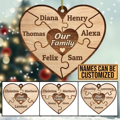 Personalized Family Name Our Family Heart Puzzle Custom Shaped Ornament - Custom Family Christmas Ornaments