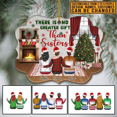 Personalized Besties There Is No Greater Gift Than Sisters Custom Shaped Wooden Christmas Ornament Keepsake