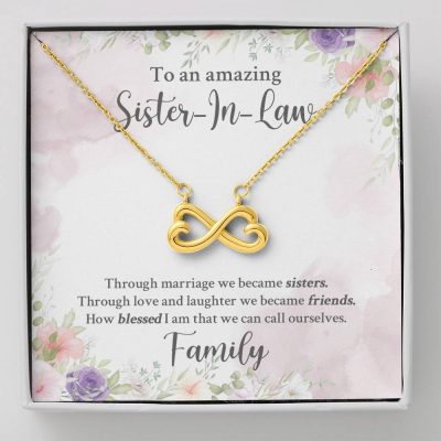 To An Amazing Sister In Law Through Marriage We Became Sisters Infinity Heart Pendant Necklace - Infinity Heart Necklace (18K Yellow Gold)