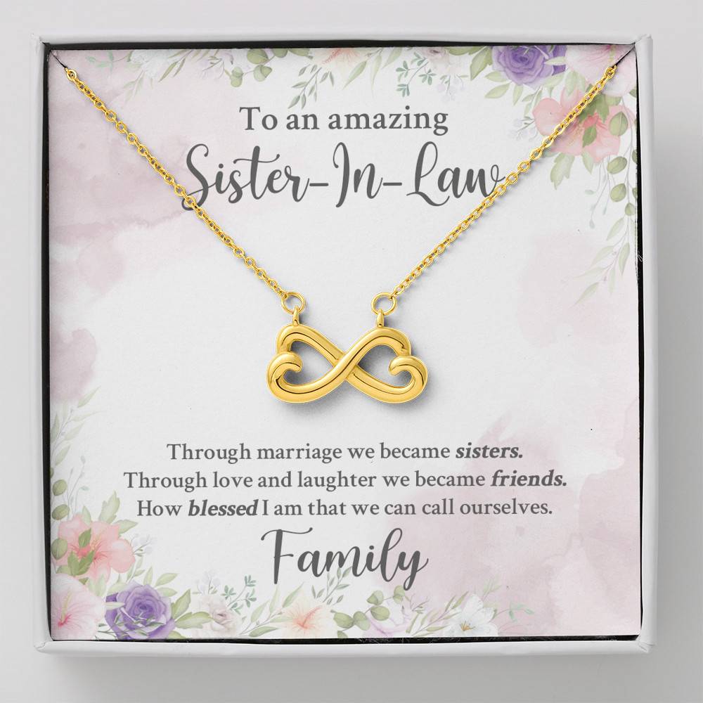 To An Amazing Sister In Law Through Marriage We Became Sisters Infinity Heart Pendant Necklace - Infinity Heart Necklace (18K Yellow Gold)