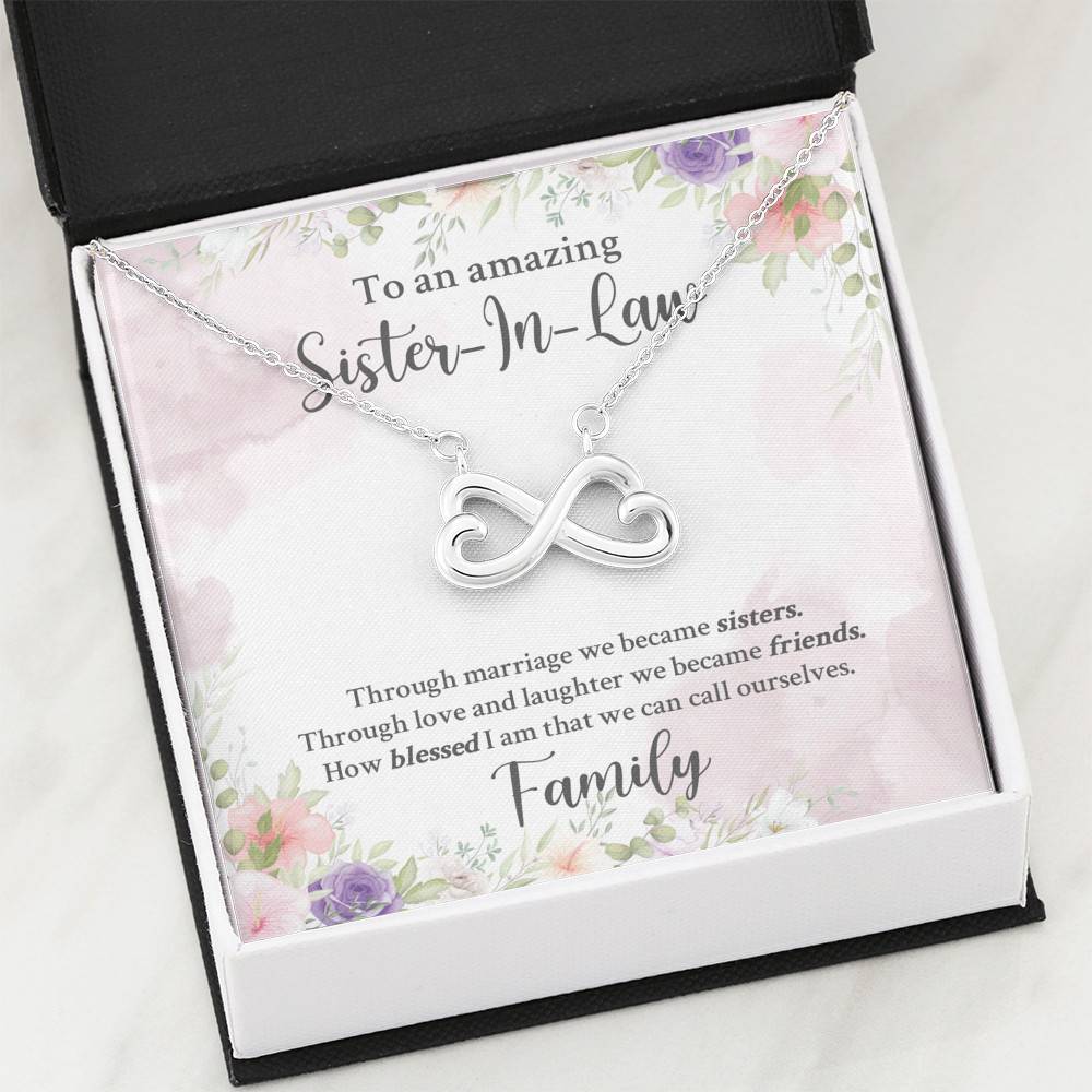 To An Amazing Sister In Law Through Marriage We Became Sisters Infinity Heart Pendant Necklace