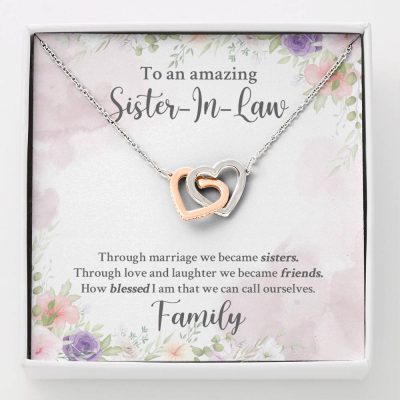 To An Amazing Sister In Law Through Marriage We Became Sisters Interlocking Hearts Pendant Necklace - Interlocking Hearts Necklace