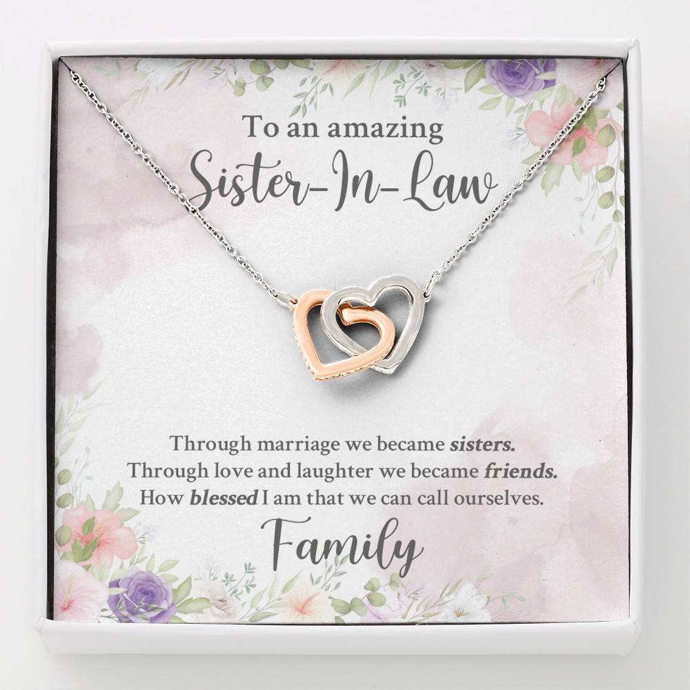 To An Amazing Sister In Law Through Marriage We Became Sisters Interlocking Hearts Pendant Necklace - Interlocking Hearts Necklace