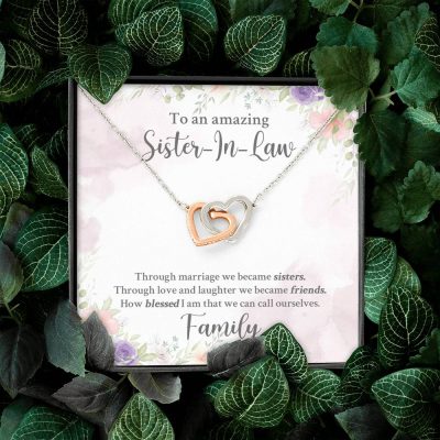 To An Amazing Sister In Law Through Marriage We Became Sisters Interlocking Hearts Pendant Necklace