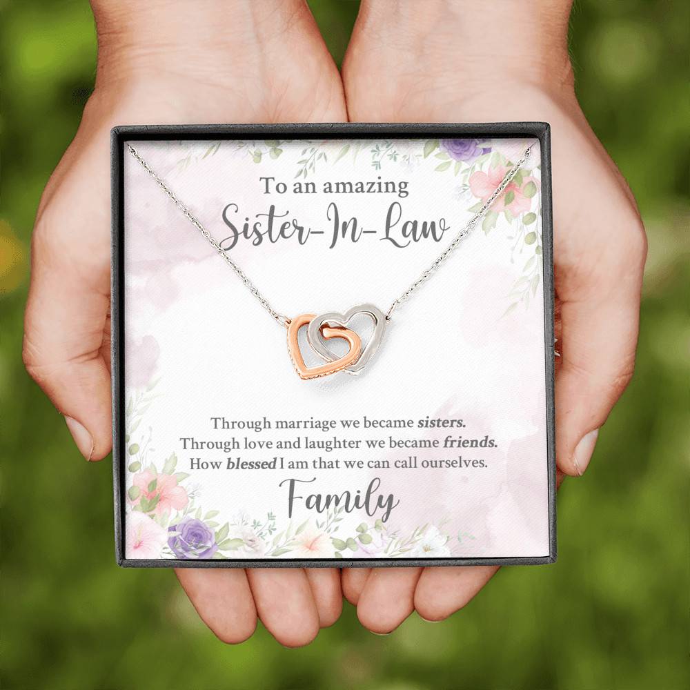 To An Amazing Sister In Law Through Marriage We Became Sisters Interlocking Hearts Pendant Necklace