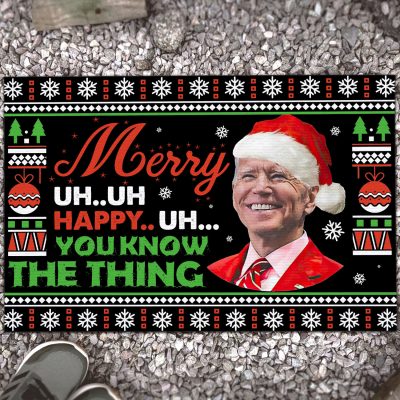 Alternative view of Biden Merry Uh Uh Happy Uh You Know The Thing Funny Biden Ugly Christmas Doormat - Anti Joe Biden Indoor Outdoor Doormat