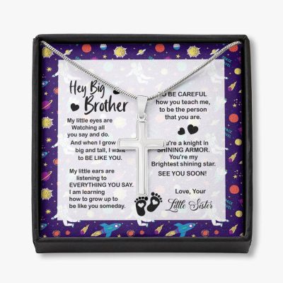 Hey Big Brother My Little Eyes Are Watching All You Say And Do Artisan Crafted Cross Necklace - Big Brother To Be Gifts - Artisan Crafted Cross Necklace