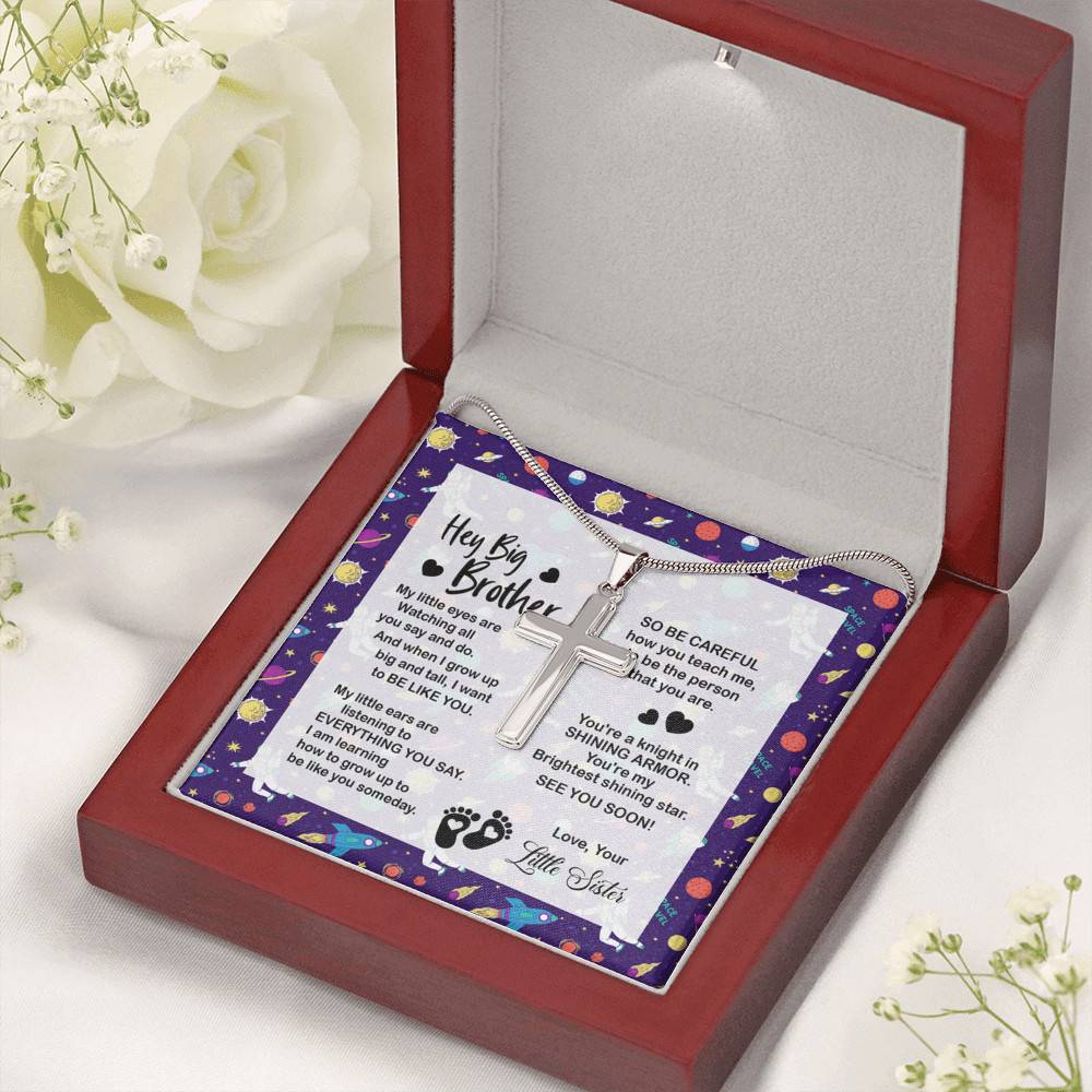 Hey Big Brother My Little Eyes Are Watching All You Say And Do Artisan Crafted Cross Necklace - Big Brother To Be Gifts