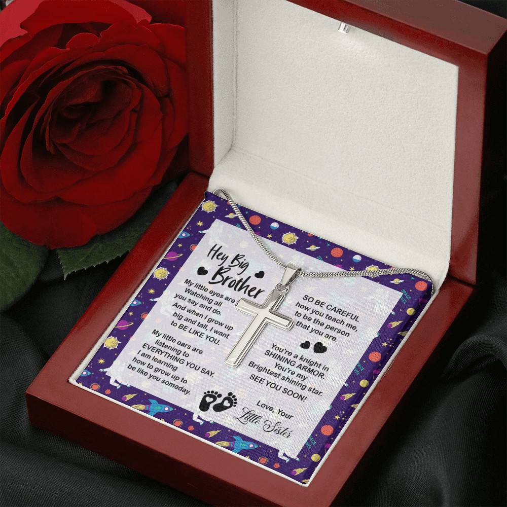 Hey Big Brother My Little Eyes Are Watching All You Say And Do Artisan Crafted Cross Necklace - Big Brother To Be Gifts