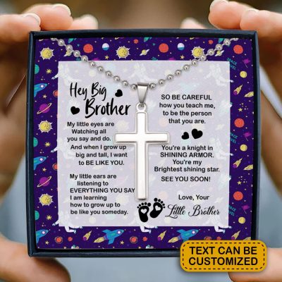 Alternative view of Hey Big Brother My Little Eyes Are Watching All You Say And Do Artisan Crafted Cross Necklace - Big Brother To Be Gifts