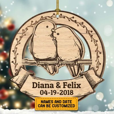 Alternative view of Personalized Newlywed Lovebirds Mr And Mrs Couple Ornament - Custom Just Married Christmas Ornament