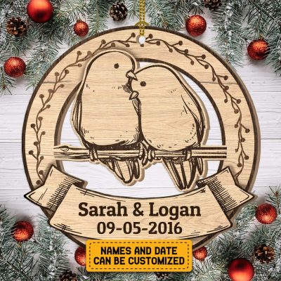 Personalized Newlywed Lovebirds Mr And Mrs Couple Ornament - Custom Just Married Christmas Ornament