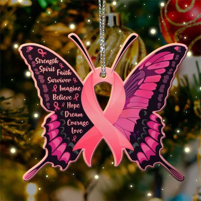 Alternative view of Pink Ribbon Butterfly Breast Cancer Awareness Christmas Ornament - Pink Butterfly Christmas Ornament