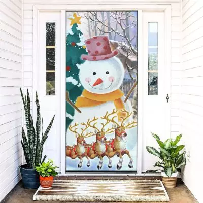 Alternative view of Christmas Snow Happy Snowman Decorative Door Cover - Christmas Door Decoration