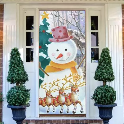 Christmas Snow Happy Snowman Decorative Door Cover - Christmas Door Decoration
