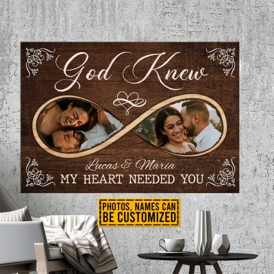 Personalized Photo God Knew My Heart Needed You Couple Framed Canvas Prints - Unframed Poster