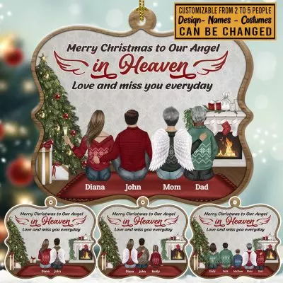 Personalized Merry Christmas To Our Angel In Heaven Love And Miss You Everyday Custom Shaped Wooden Christmas Ornament