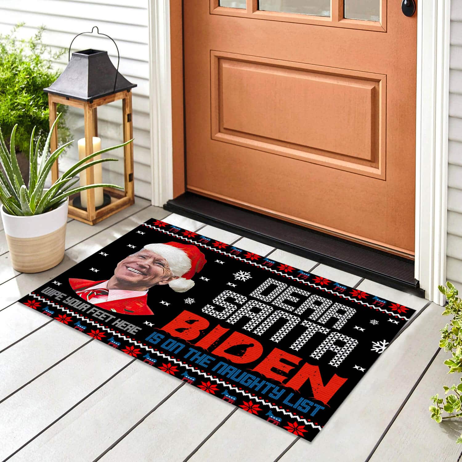 1TM UU TIEN. Dear Santa Biden Naughty (5) Doormat mockup 8