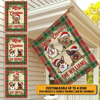 Merry Christmas Personalized Dog Christmas Garden Flag - Custom Dog Breed Peeking Dog Xmas House Flag