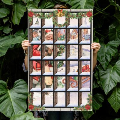 Christmas Glass Santa Wrapped Framed Canvas - Home Decor Wall Art - Christmas Poster Gift