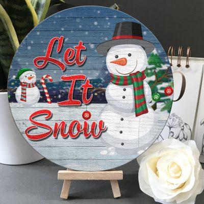 Let It Snow Snowman Christmas Decorative Wooden Door Sign - Front Porch Sign Indoor Outdoor Decor Farmhouse