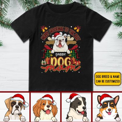 Personalized Dog Breed Merry Woofmas To The Best Dog Mom T-Shirt - V-Neck - Hoodie - Custom Dog Mom Gifts