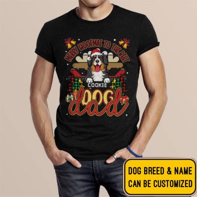 Alternative view of Personalized Dog Breed Merry Woofmas To The Best Dog Dad T-Shirt - Hoodie - Custom Dog Dad Gifts