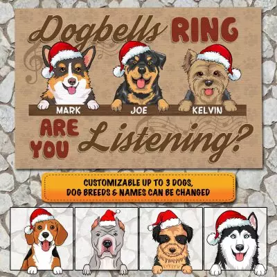 Personalized Dog Breeds Dogbells Ring Are You Listening Doormat - Funny Chrismast Doormat For Dog Lovers