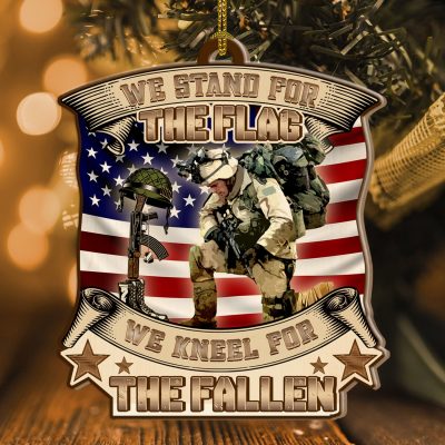 Alternative view of We Stand for The Flag We Keel for The Fallen Memorial Veteran Decorative Custom Shaped Wooden Christmas Ornament Keepsake