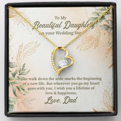 From Dad To My Beautiful Daughter On Your Wedding Day The Walk Down Forever Love Heart Pendant Necklace - Forever Love Necklace (18K Yellow Gold)