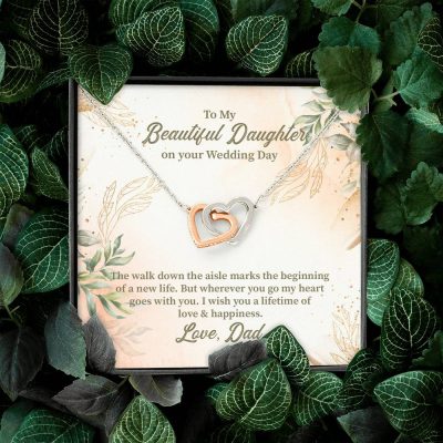 From Dad To My Beautiful Daughter On Your Wedding Day The Walk Down Interlocking Hearts Pendant Necklace