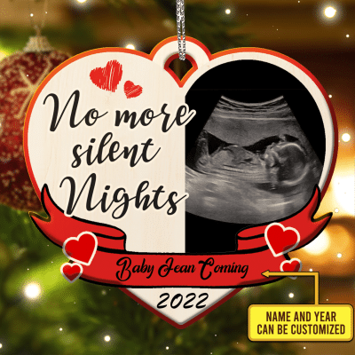 Alternative view of Custom Photo Pregnancy Announcement Ornament No More Silent Nights Decorative Custom Shaped Wooden Christmas Ornament