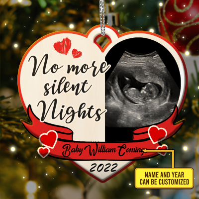 Custom Photo Pregnancy Announcement Ornament No More Silent Nights Decorative Custom Shaped Wooden Christmas Ornament