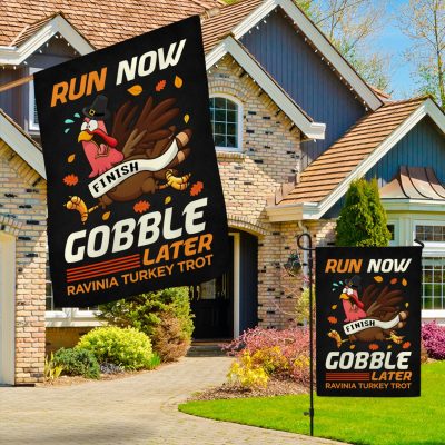 Alternative view of Run Now Gobble Later Ravinia Turkey Trot Funny Marathon Decorative Garden Flag - House Flag - Wall Flag
