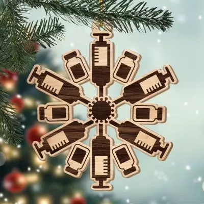 Alternative view of 2021 Vaccine Snowflake Decorative Custom Shaped Wooden Christmas Ornament Keepsake