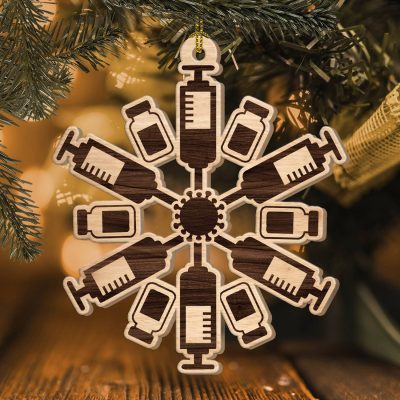2021 Vaccine Snowflake Decorative Custom Shaped Wooden Christmas Ornament Keepsake