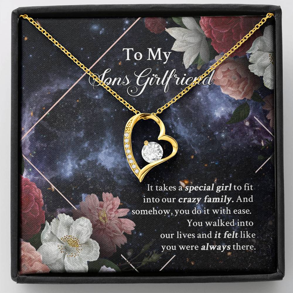 To My Sons Girlfriend It Takes A Special Girl To Fit Into Our Crazy Family Forever Love Heart Pendant Necklace - Forever Love Necklace (18K Yellow Gold) To My Sons Girlfriend It Takes A Special Girl To Fit Into Our Crazy Family Forever Love Heart Pendant Necklace - Forever Love Necklace (18K Yellow Gold)