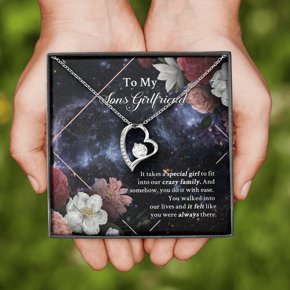 To My Sons Girlfriend It Takes A Special Girl To Fit Into Our Crazy Family Forever Love Heart Pendant Necklace To My Sons Girlfriend It Takes A Special Girl To Fit Into Our Crazy Family Forever Love Heart Pendant Necklace