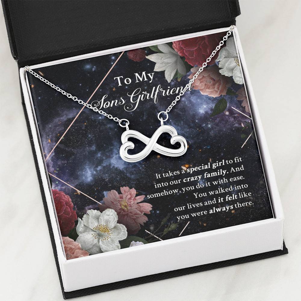 To My Sons Girlfriend It Takes A Special Girl To Fit Into Our Crazy Family Infinity Heart Pendant Necklace