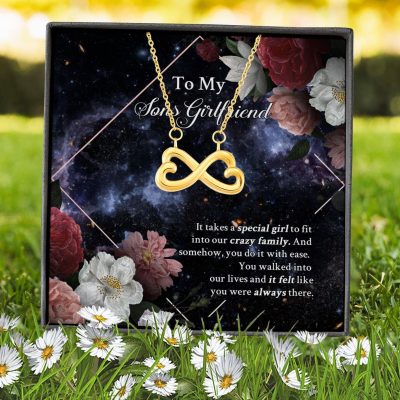 Alternative view of To My Sons Girlfriend It Takes A Special Girl To Fit Into Our Crazy Family Infinity Heart Pendant Necklace