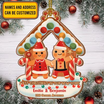 Personalized Ginger Gingerbread Couple First Christmas In Our New Home Custom Shaped Wooden Christmas Ornament
