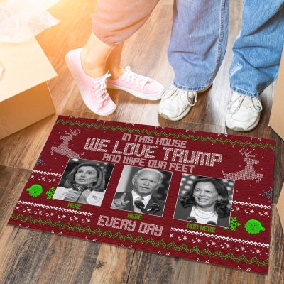 Alternative view of In This House We Love Trump Doormat - Wipe Your Feet Here Biden Harris Pelosi Ugly Christmas Doormat