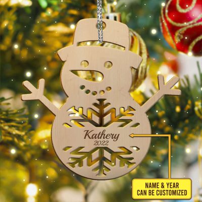 Alternative view of Personalized Name Snowman Christmas Ornament - Custom Name Snowman Wooden Hanging Ornament