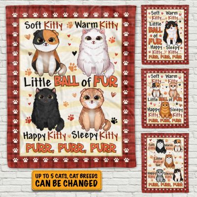 Personalized Cat Breeds Little Ball of Fur Fleece Blanket - Custom Sitting Cats Mink Sherpa Blanket - Woven Blanket