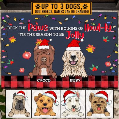 Personalized Dog Breeds Deck The Paws Doormat - Personalized Christmas Doormat For Dog Lovers