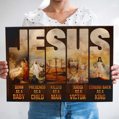 Jesus Born As A Baby Coming Back As A King Framed Canvas Prints - Jesus Christ Wall Art - Christian Cross Poster