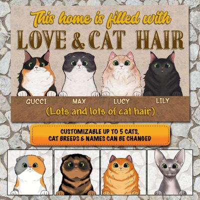 Personalized This Home Is Fill With Love And Cat Hair Lots And Lots Of Cat Hair Funny Cat Indoor Outdoor Doormat